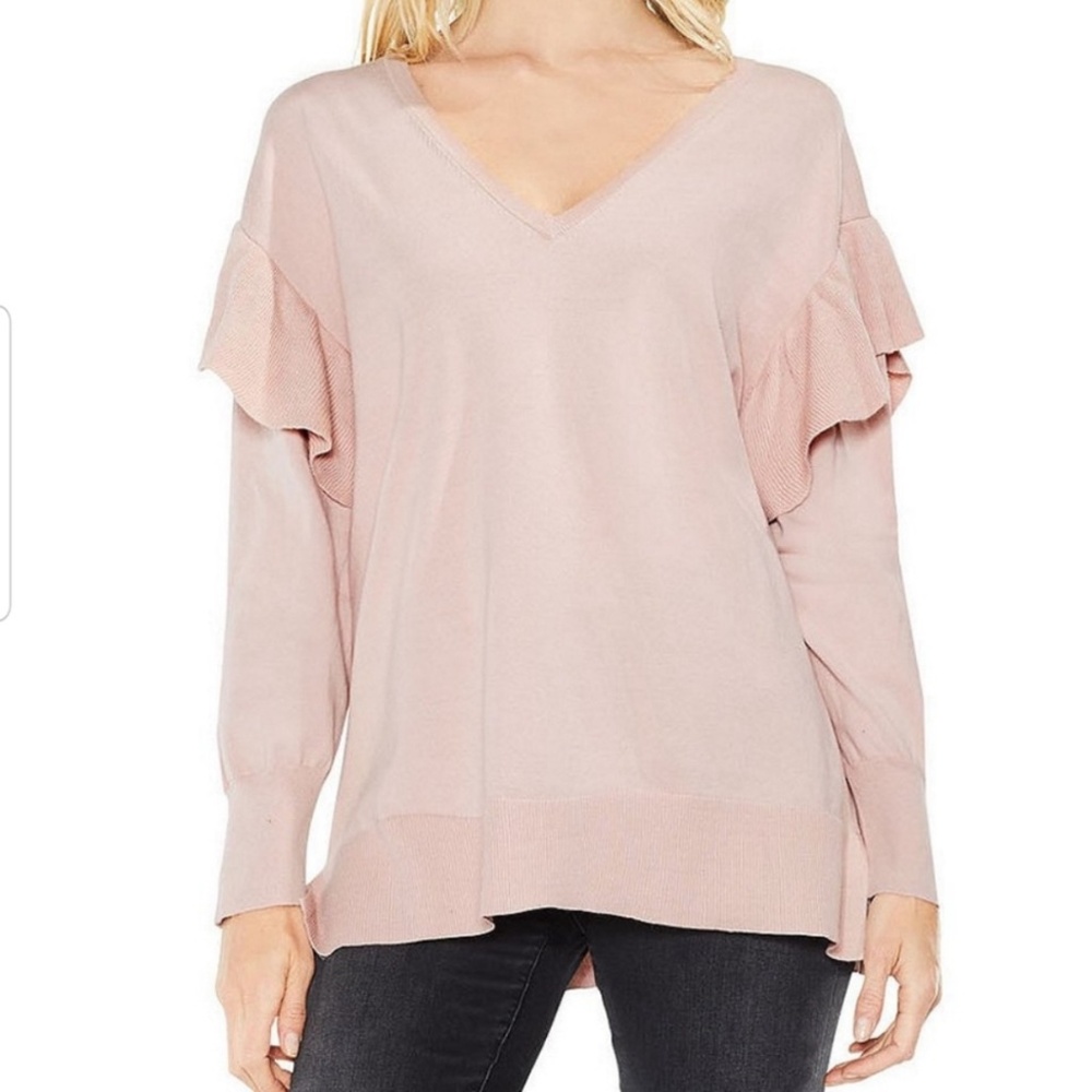 Two by Vince Camuto Pink Blush Sweater Ruffle  Drop Sleeves Ruffled